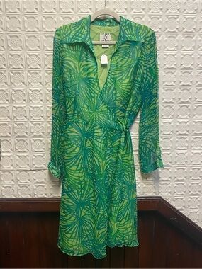Y2K Silk Ice brand Green Patterned Wrap Dress -